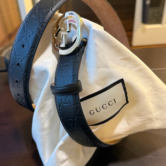 Gucci  VGUC Guccissima Leather Interlocking G Buckle Belt in Black size 80/32 - Picture 6 of 15